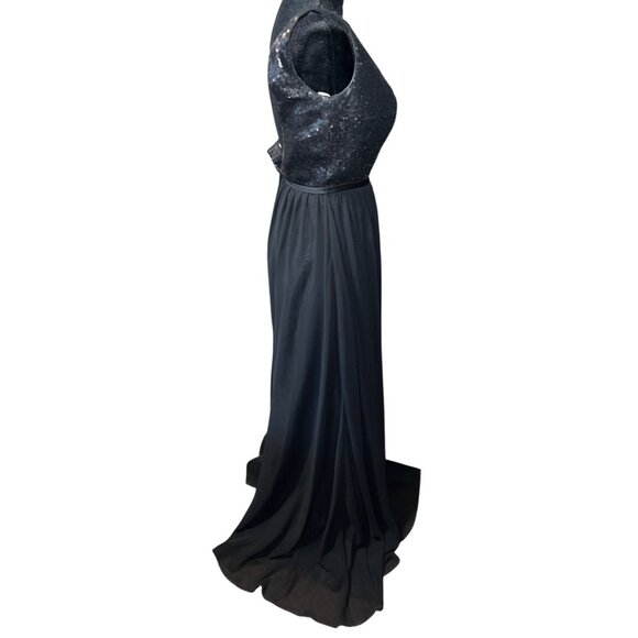 Christina Wu Celebration Black Sequin & Chiffon Sleeveless Gown Size 0 - Picture 6 of 8